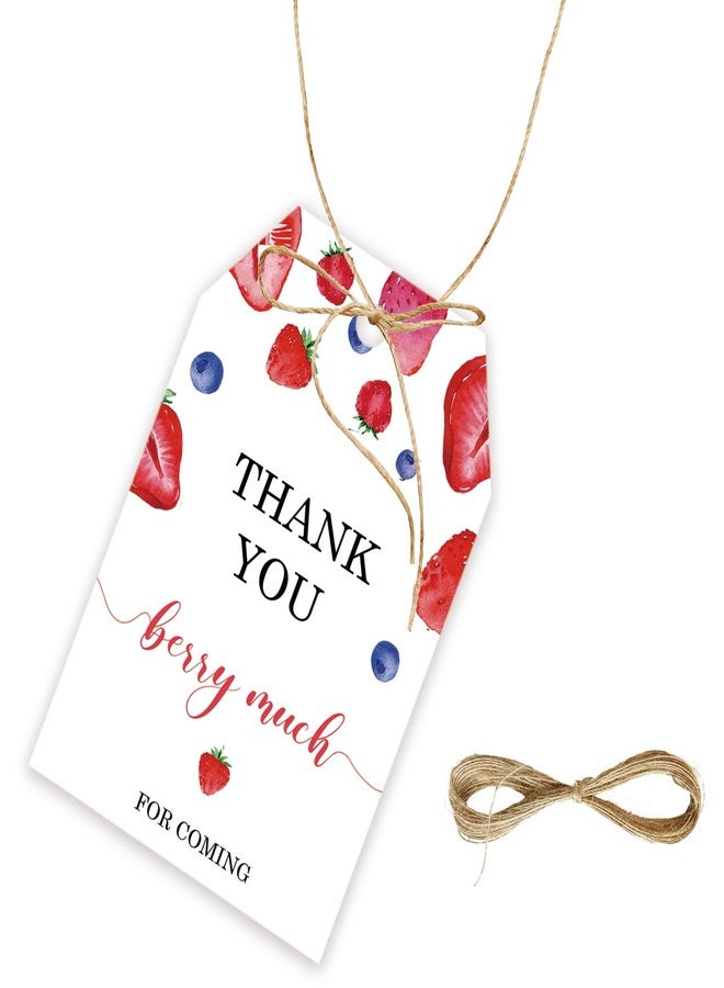 FORSHEEP 50pcs Strawberry Thank You Tags, Blueberry Party Favors Gift Tag with String, Berry Sweet Favor Tags for Baby Shower Party, Sweet One Party Favors - Image 1